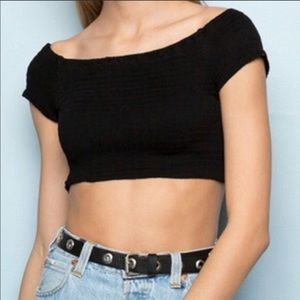 Brandy Melville black smocked off the shoulder top